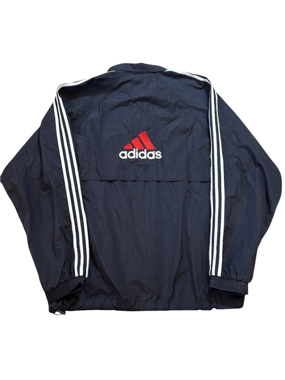 VTG 90s Adidas 3 Stripe Pullover Windbreaker Jacket Mesh Lined XL Black